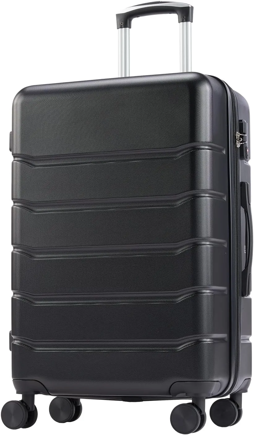 Hard-Sided Expandable Suitcase for Travel, 24-Inch with Smooth Rolling Wheels, TSA Lock, and Retractable Handle, Black