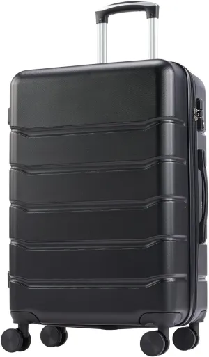 Hard-Sided Expandable Suitcase for Travel, 24-Inch with Smooth Rolling Wheels, TSA Lock, and Retractable Handle, Black
