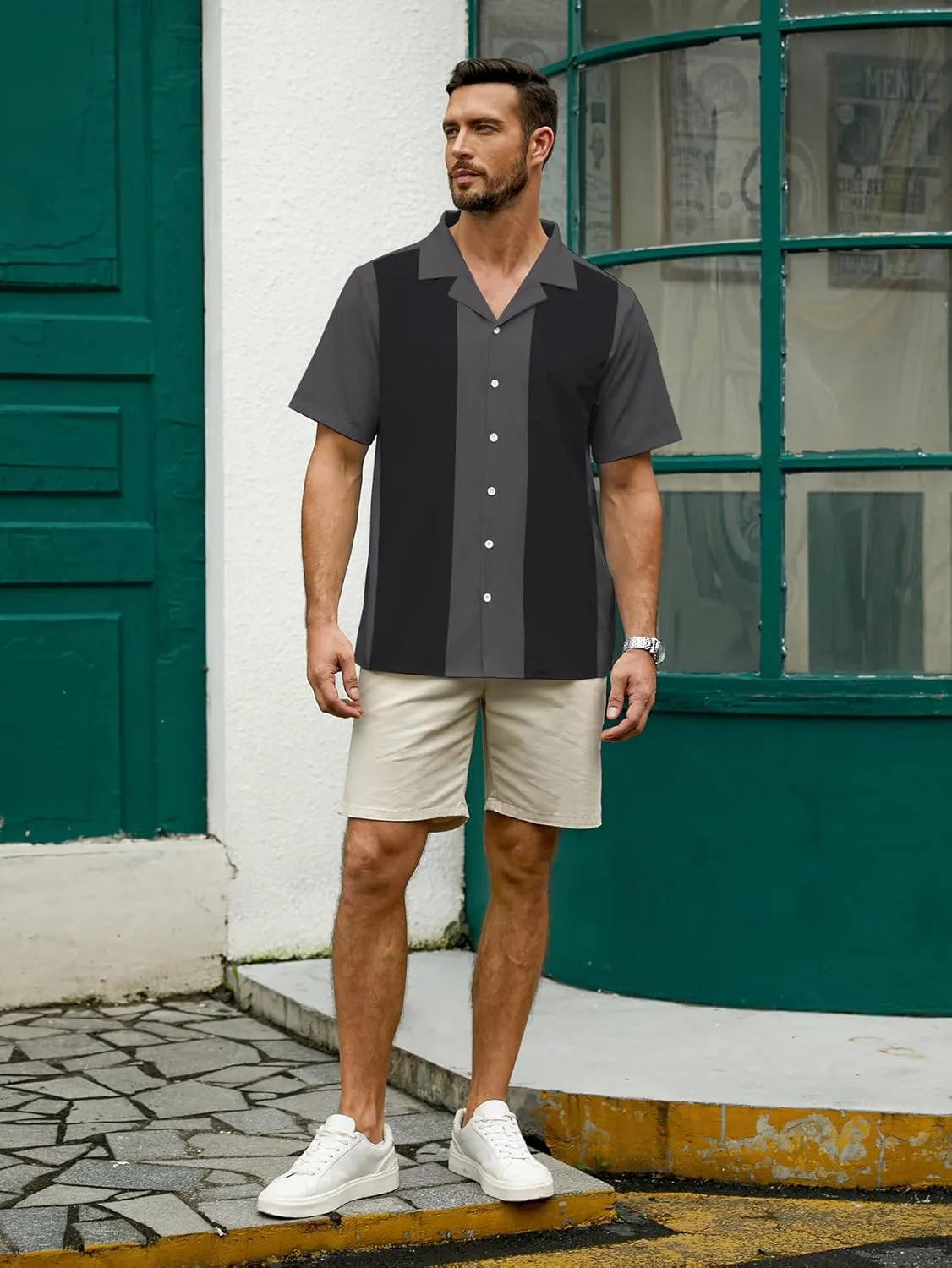 Hardaddy Men's Camp Collar Retro Vintage Bowling Button Down Shirt with Pocket Casual Short Sleeve Beach Shirts Summer