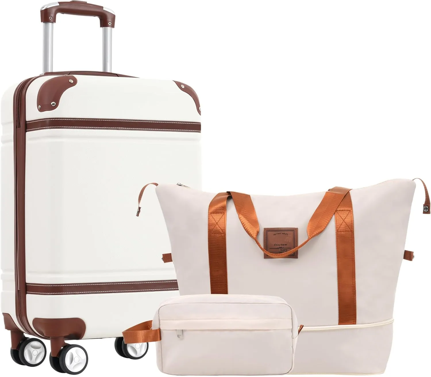 Hardshell Luggage Set with Carry-on Suitcase and Bags, 20 Inch, Double Spinner Wheels, Durable White Design