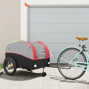 Hauling with Durable Bike Trailer, Heavy-Duty Iron Frame, High Visibility Safety Flag Included, Black and Red
