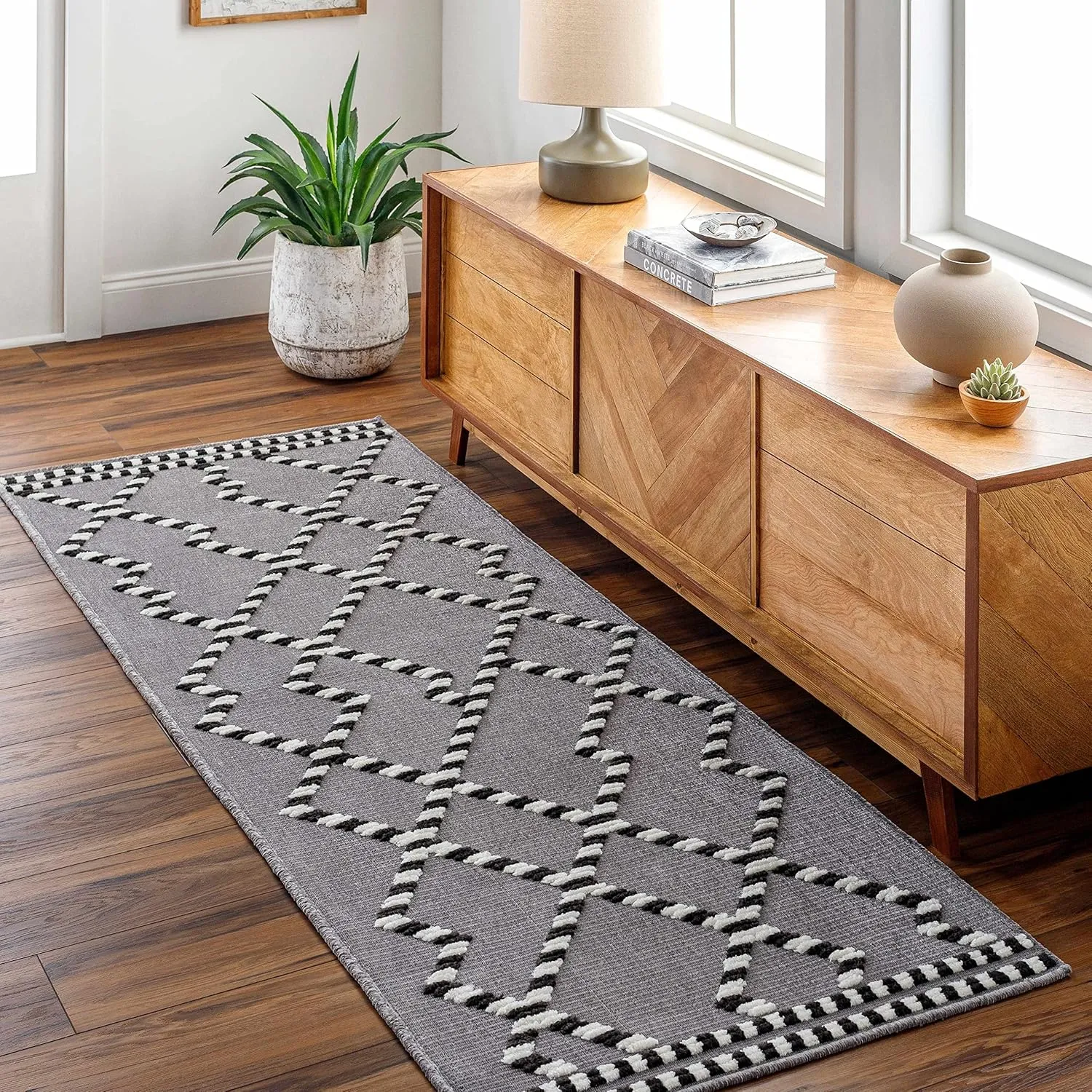 Hauteloom Rolf Living Room, Bedroom Machine Washable Area Rug - Gray, Black, Beige - 3'3" x 5'