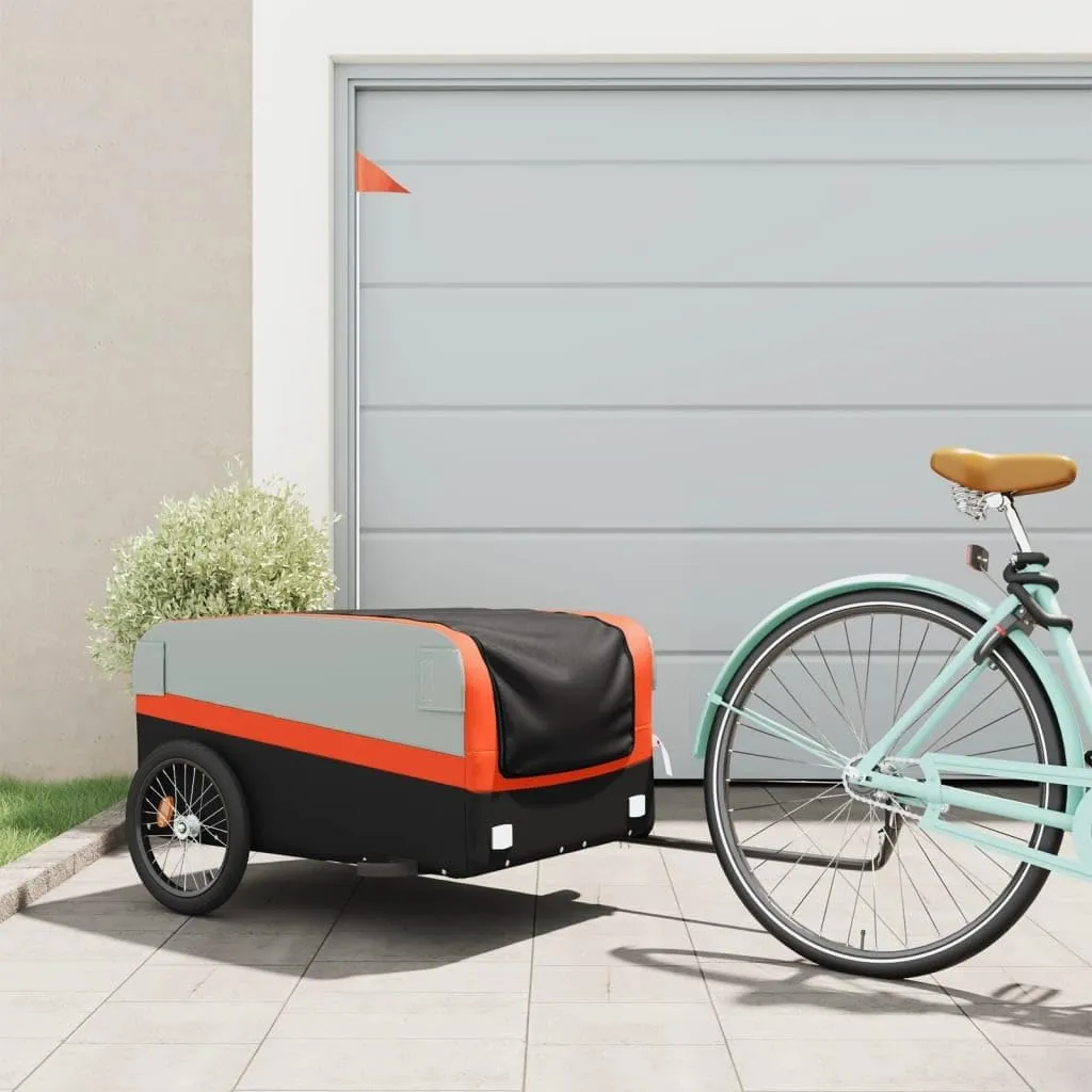 Heavy-Duty Bike Trailer for Transporting Goods, Sturdy Iron Build, Black and Orange, 99.2 lb Load Capacity