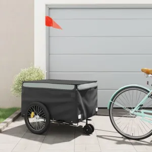 Heavy-Duty Bike Trailer with Safety Flag and Durable Design, Black and Gray, Load Capacity 99.2 lb