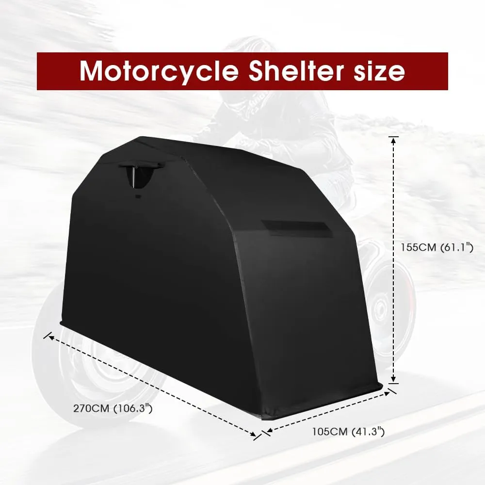 Heavy Duty Motorcycle Shelter Storage Sheds Motorcycle Garage, 106.3"x 41.3"x 61.1" Motorcycle Cover Waterproof Outdoor Motorcycle Tent with Lock