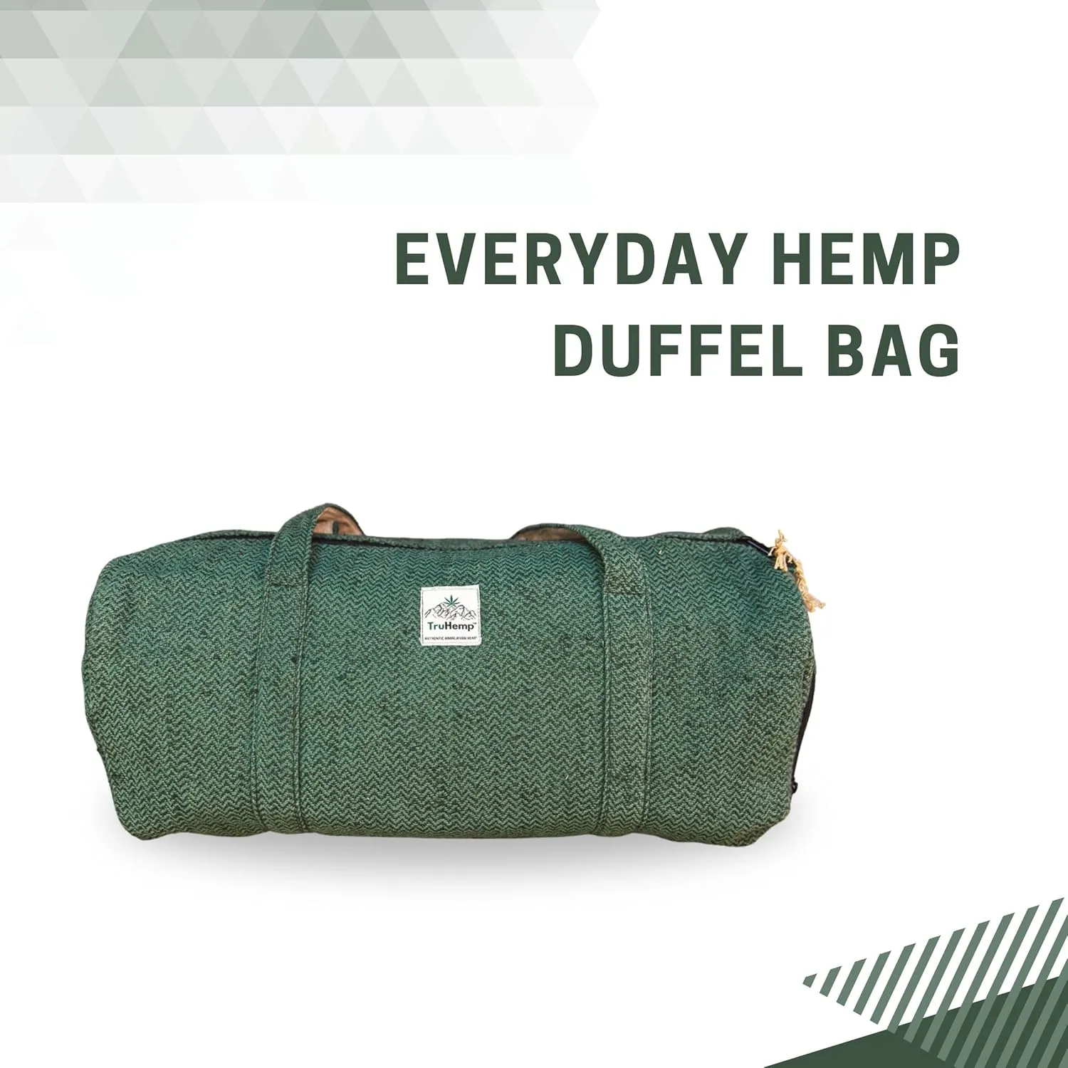 Hemp Duffle Bag, Green – Durable Travel Bag with Shoe Pocket, Spacious Multi-Compartment Weekender, Stylish & Overnight Gym & Sports Bag