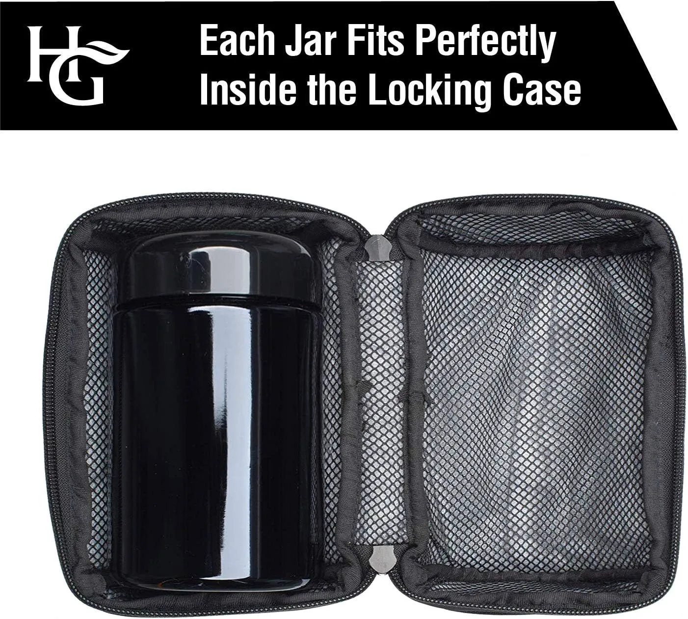 Herb Guard Half Oz Smell Proof Jar (250ml) with Locking Protective Case Smell Proof Container Comes with Humidity Pack and Resealable Travel Bag