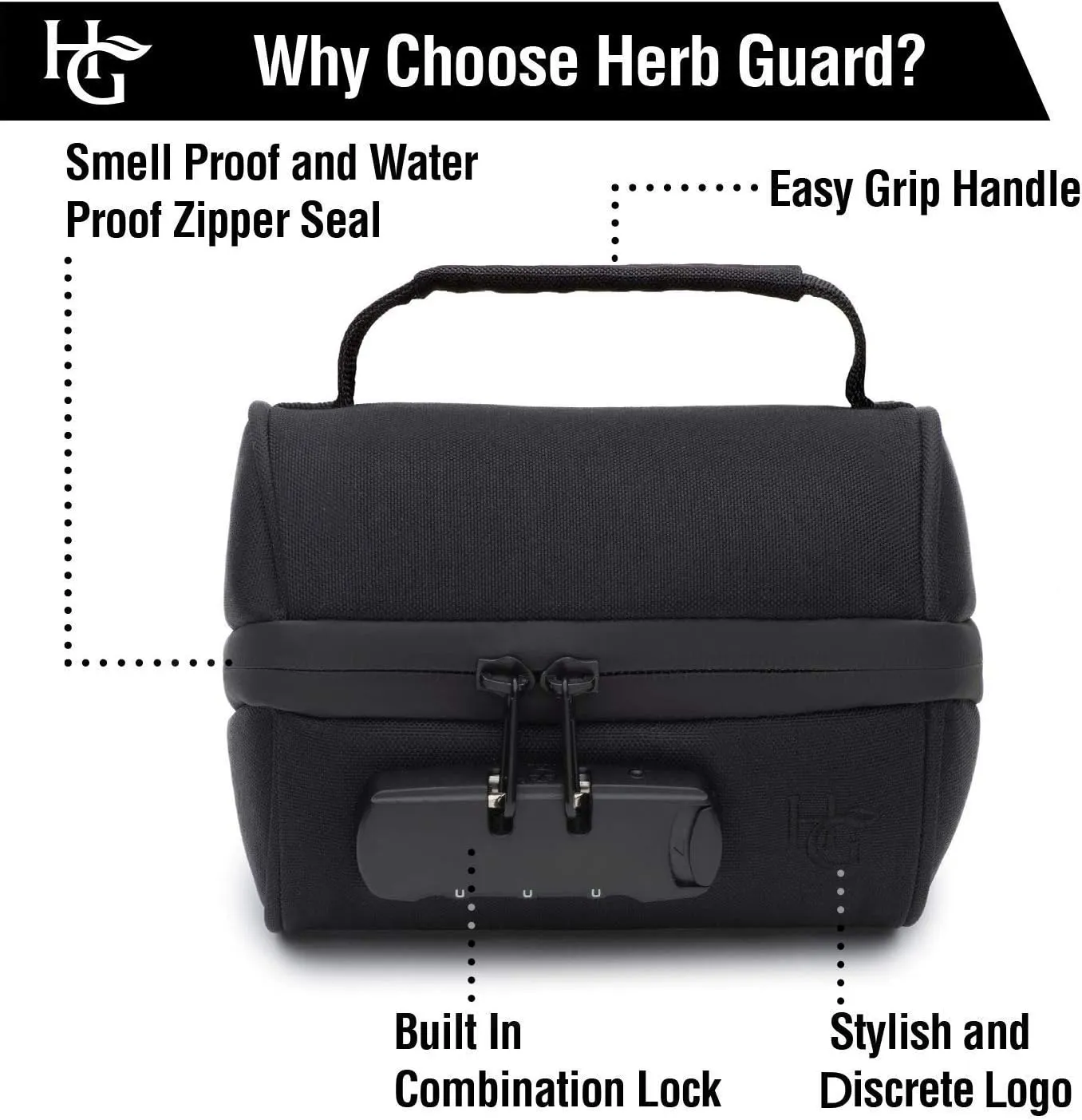 Herb Guard Half Oz Smell Proof Jar (250ml) with Locking Protective Case Smell Proof Container Comes with Humidity Pack and Resealable Travel Bag