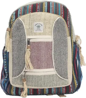 Hippie Backpack, Pure Hemp Laptop Bag for College, Hiking & Travel, Light Multi-Pocket Bag for Books, Purse, Wallet, Accessories - Nepalese Handmade