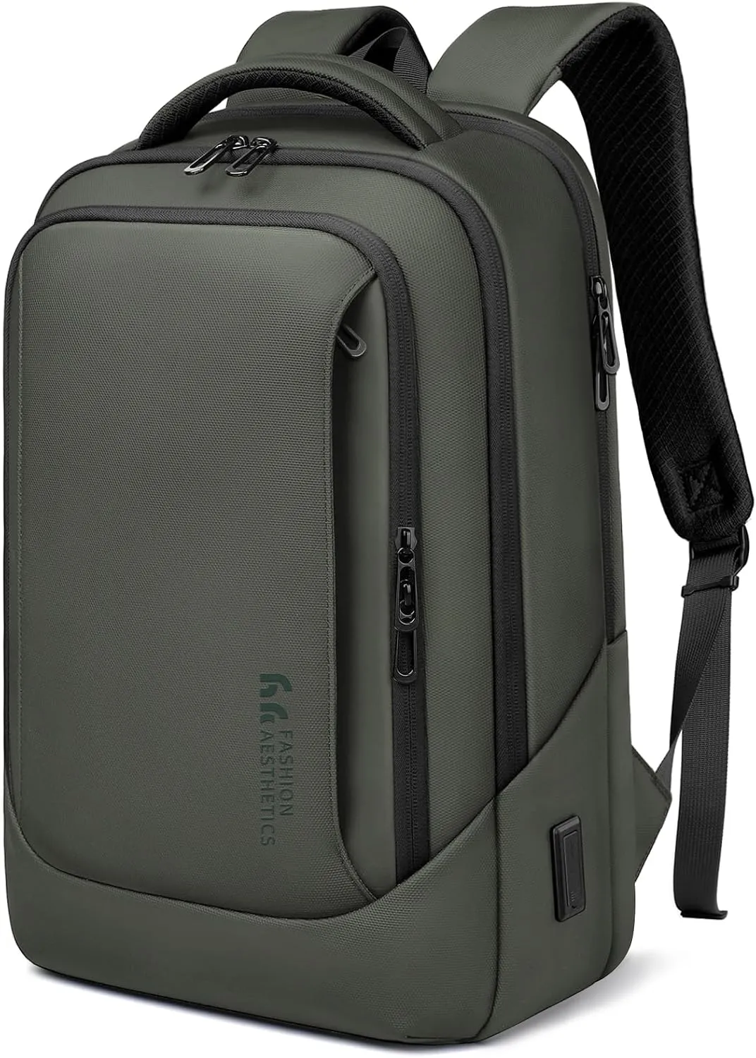 hk Laptop Backpack for Men with USB Charging Port Water-Resistant for 15.6 Inch Computer Bag Durable High-Tech Daypack Casual Backpack for Business Work College Weekender Travel- Green