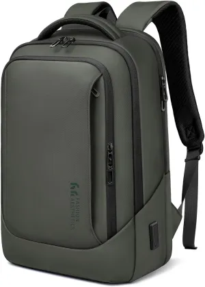 hk Laptop Backpack for Men with USB Charging Port Water-Resistant for 15.6 Inch Computer Bag Durable High-Tech Daypack Casual Backpack for Business Work College Weekender Travel- Green