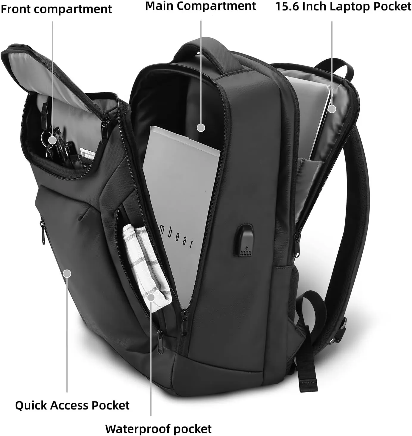 HOMIEE Business Smart Backpack Waterproof 15.6 Inch Laptop Backpack with USB Charging Port