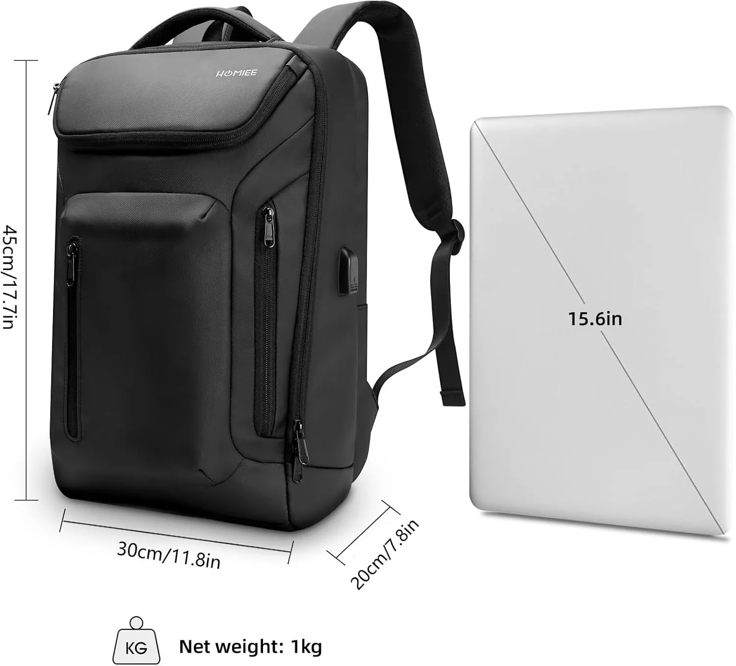 HOMIEE Business Smart Backpack Waterproof 15.6 Inch Laptop Backpack with USB Charging Port