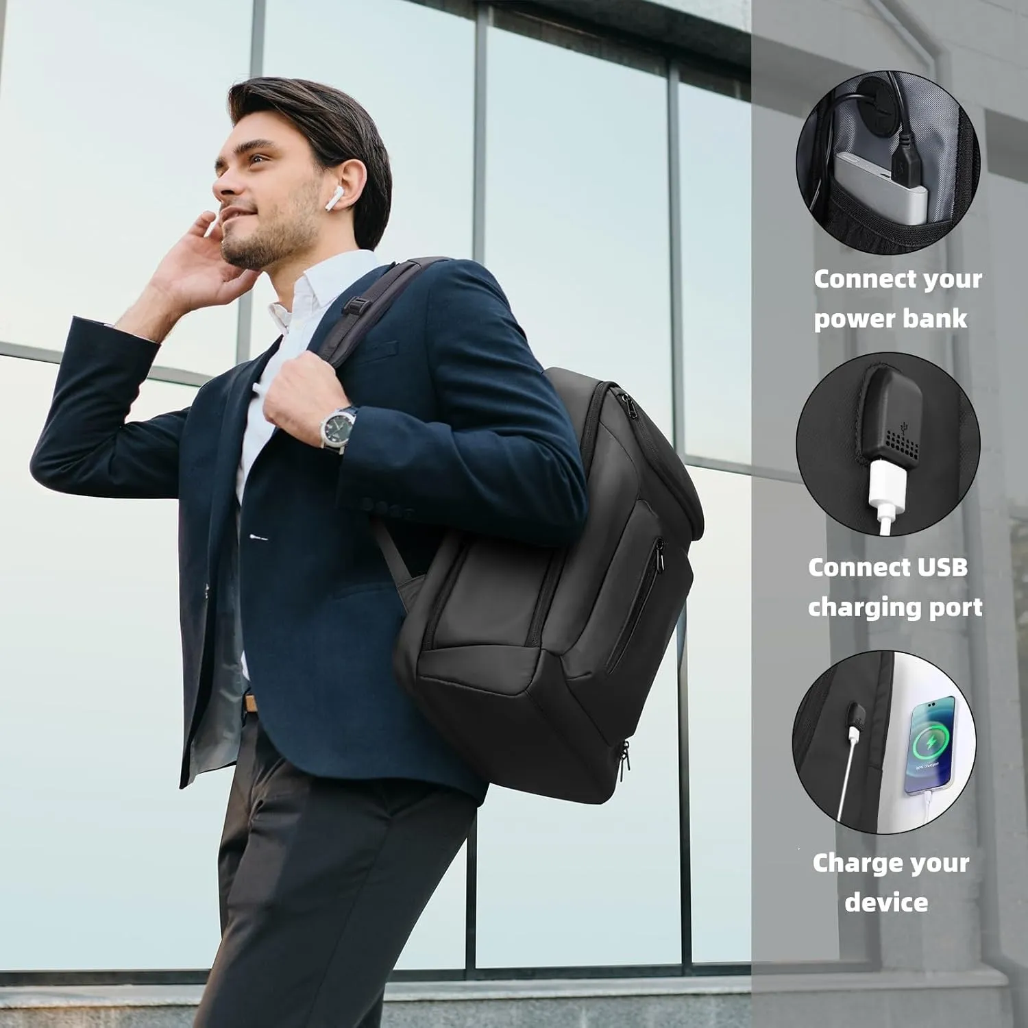 HOMIEE Business Smart Backpack Waterproof 15.6 Inch Laptop Backpack with USB Charging Port