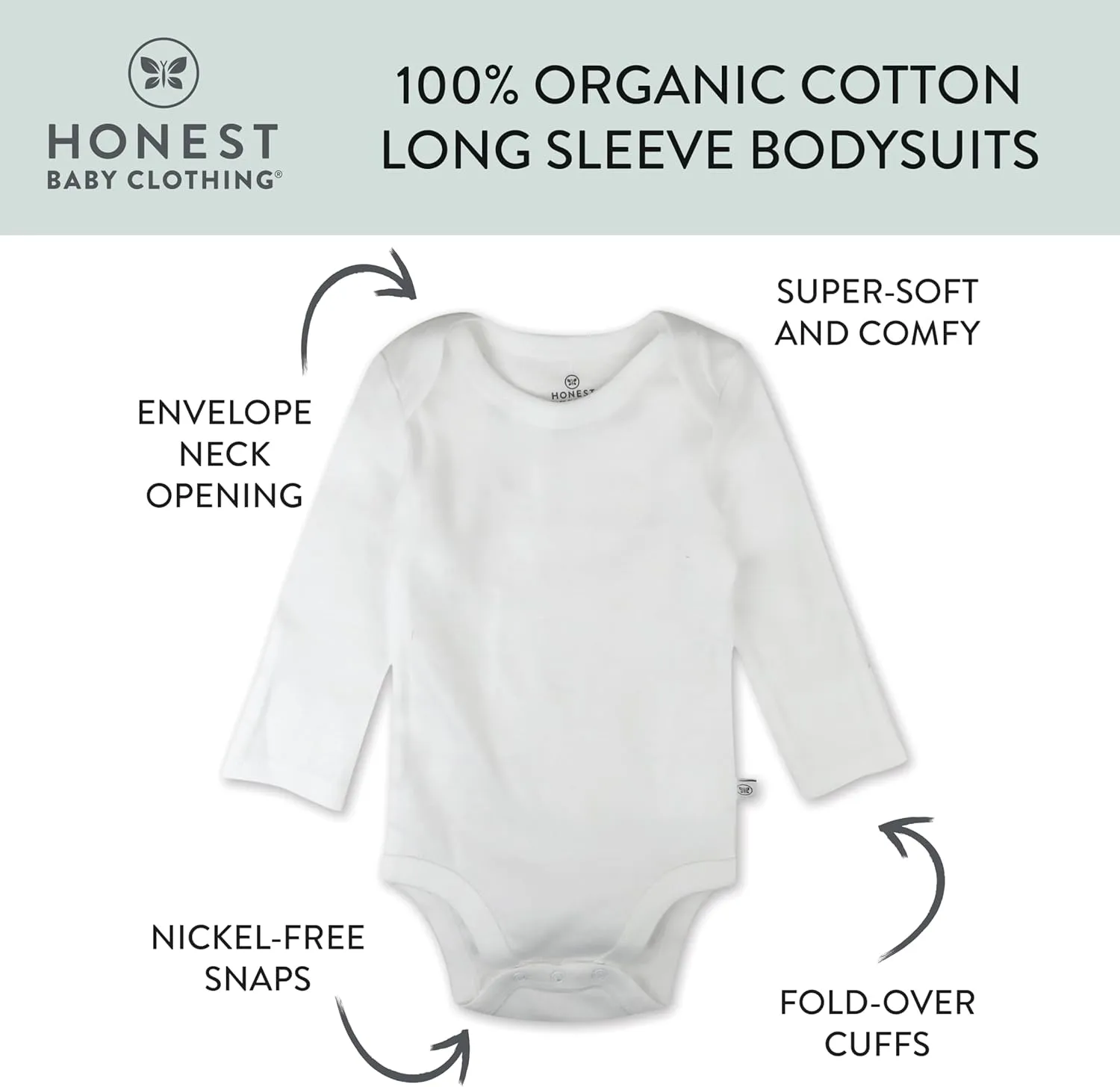 HonestBaby Baby 3-Pack Long Sleeve Bodysuits One-piece Organic Cotton for Infants
