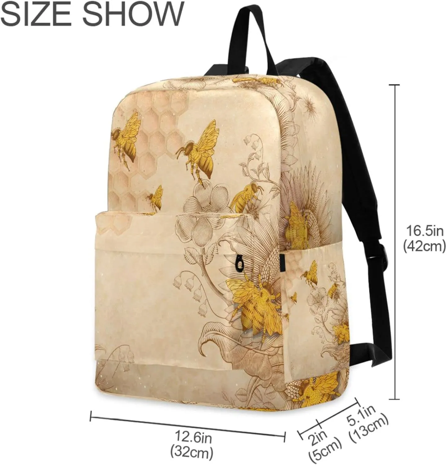 Honey Bees Wildflowers Retro Beige Durable Travel Laptop Backpack Big Computer Bag Gift for Men Women School Bookbags Work (g283064346p409c444s843)