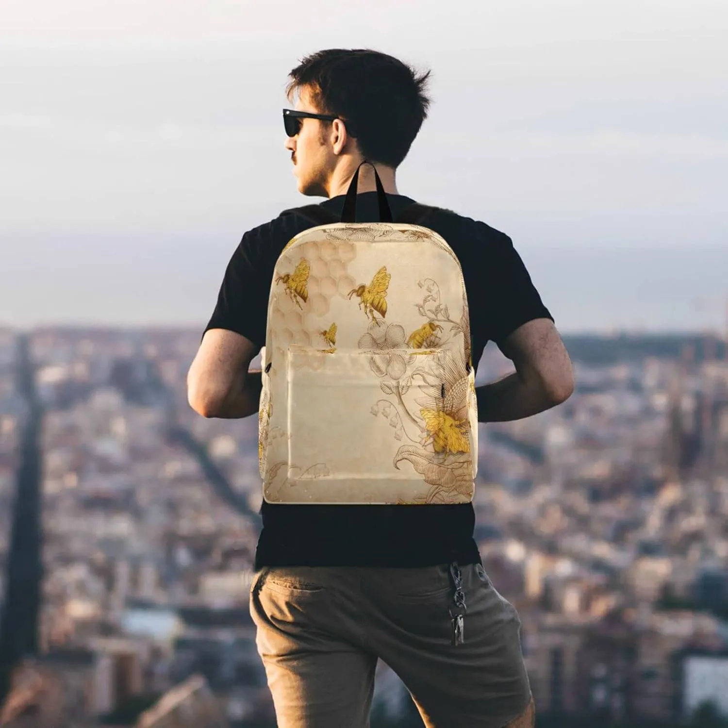 Honey Bees Wildflowers Retro Beige Durable Travel Laptop Backpack Big Computer Bag Gift for Men Women School Bookbags Work (g283064346p409c444s843)