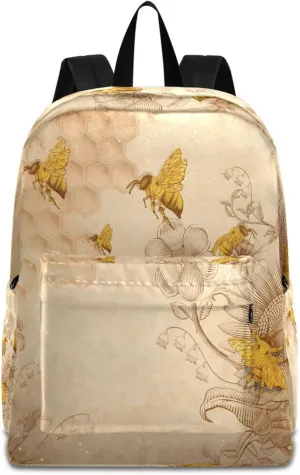 Honey Bees Wildflowers Retro Beige Durable Travel Laptop Backpack Big Computer Bag Gift for Men Women School Bookbags Work (g283064346p409c444s843)