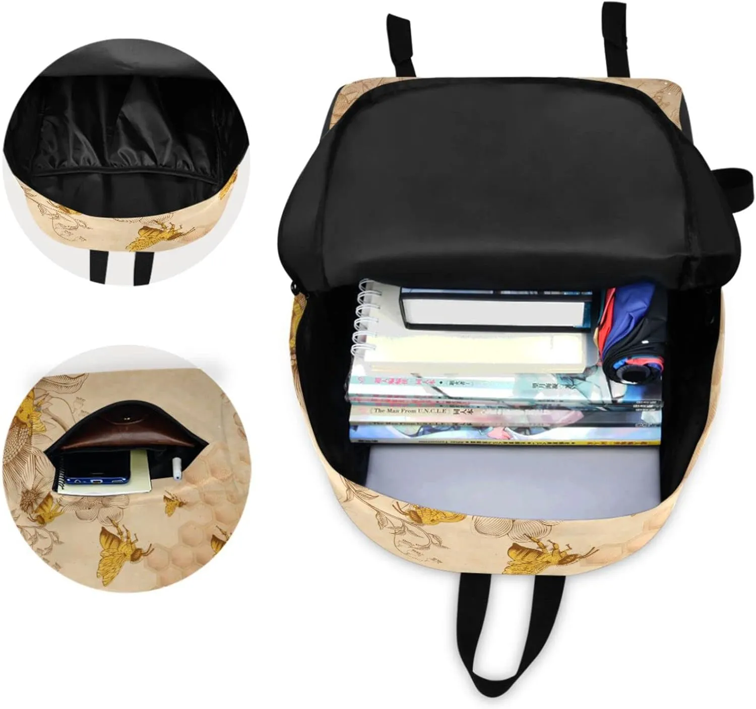 Honey Bees Wildflowers Retro Beige Durable Travel Laptop Backpack Big Computer Bag Gift for Men Women School Bookbags Work (g283064346p409c444s843)
