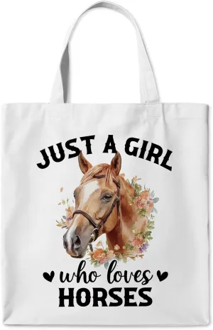 Horse Canvas Tote Bag Gifts for Women Horse Lovers Owner Farmer, Floral Farmhouse Who Loves Horses Tote Bags, Funny Cute Watercolor Aesthetic Reusable Tote Bag for Shopping Camping