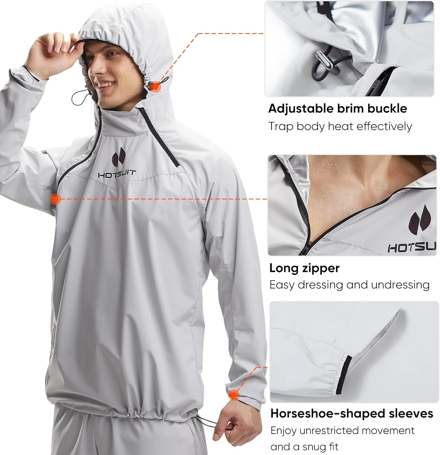 HOTSUIT High Tech Men’s Sauna Suit Sweat Jacket for Fitness Temperature Sensitive Logo Machine Washable