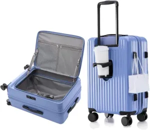HotWay 20 Inch Expandable Carry On Luggage with Cup Holder, Hardside TSA Approved Luggage with Spinner Wheels, Top Opening Suitcase For Travel, Blue