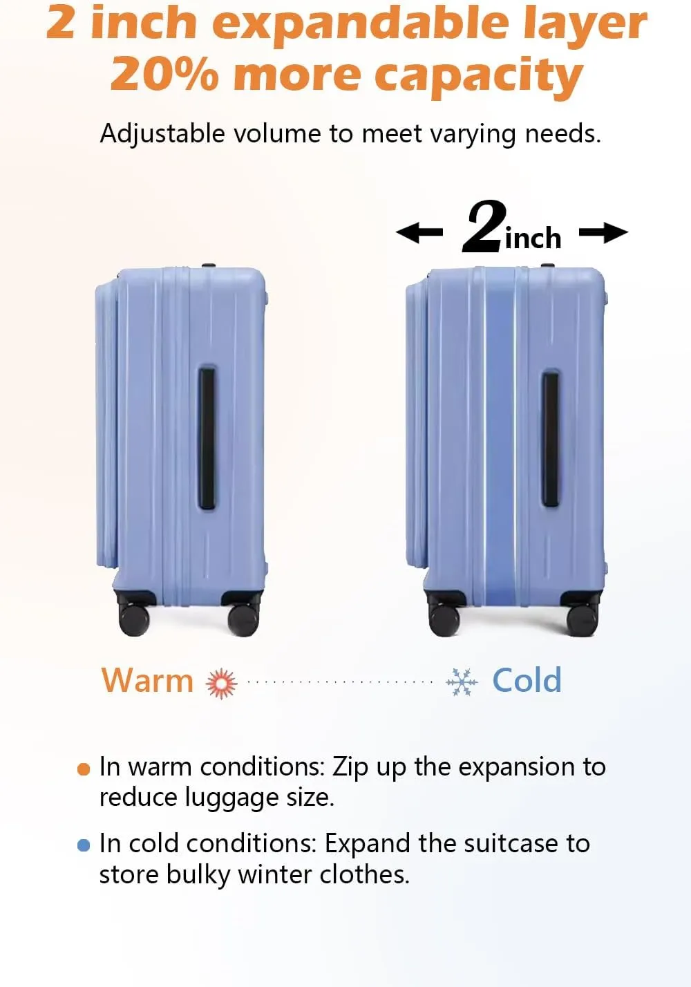 HotWay 20 Inch Expandable Carry On Luggage with Cup Holder, Hardside TSA Approved Luggage with Spinner Wheels, Top Opening Suitcase For Travel, Blue
