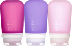 humangear GoToob  3-Pack (Medium) | Refillable Silicone Travel Bottle | Locking Lid | Food-Safe Material | Rose/Lilac/Magenta, Medium (2.5 fl.oz.; 74ml)