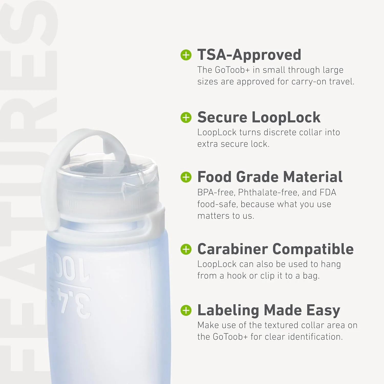 humangear GoToob  (Medium) | Refillable Silicone Travel Bottle | Locking Lid | Food-Safe Material | Purple, Medium (2.5 fl.oz.; 74ml)