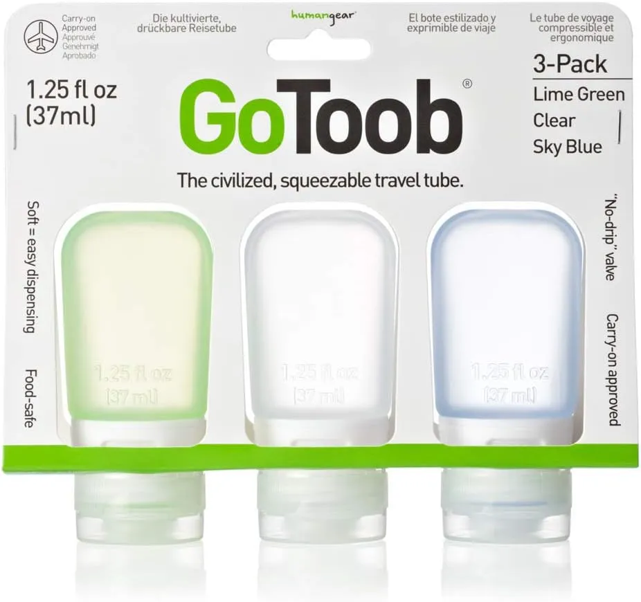 humangear GoToob Refillable Silicone Travel Size Bottles with Locking Cap for Women, 3pks