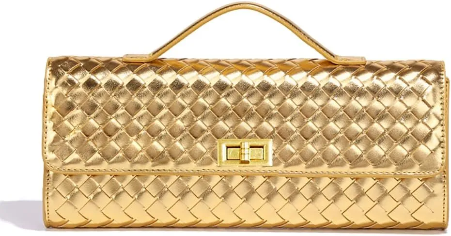 Huralona Evening Clutch Bag Woven Crossbody Handbag Square Box with Detachable Chain PU Leather Shoulder Bag for Women