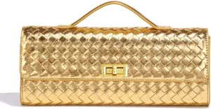 Huralona Evening Clutch Bag Woven Crossbody Handbag Square Box with Detachable Chain PU Leather Shoulder Bag for Women