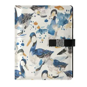 HXshaoye Leather lined Watercolor Wild Duck Denim Cream White college ruled spiral for diary waterproof cover 6.7×9.2 Inches,Lined 100 Pages