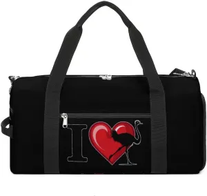 I Heart Love Ostrich Ostriches Sports Gym Bag for Men Women Travel Duffel Bag with Shoulder Strap
