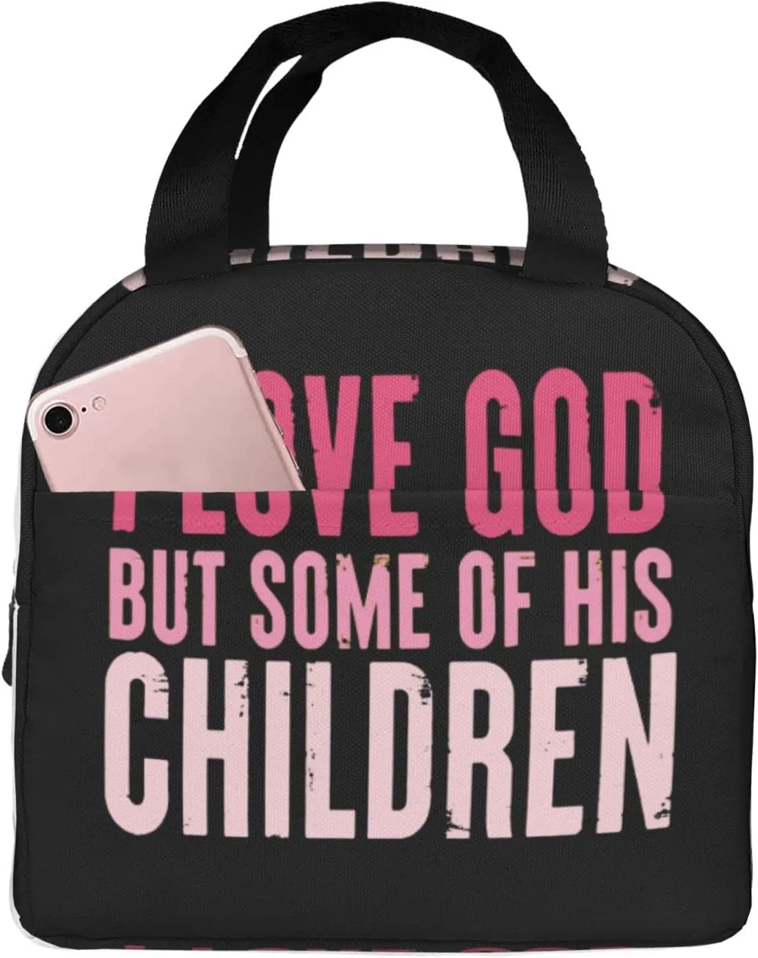I Love God But Some Of His Children Get On My Nerves Reusable Portable Foil Thickened Insulated Bento Bag For Both Men And Women