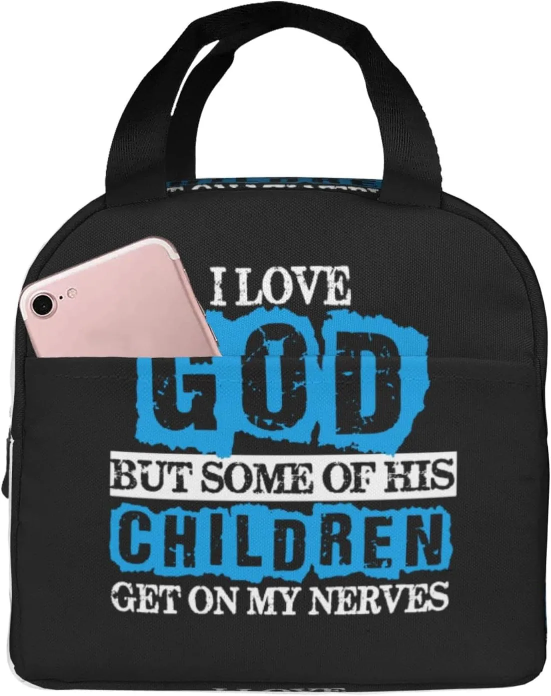I Love God But Some Of His Children Get On My Nerves Vintage Reusable Portable Foil Thickened Insulated Bento Bag For Both Men And Women