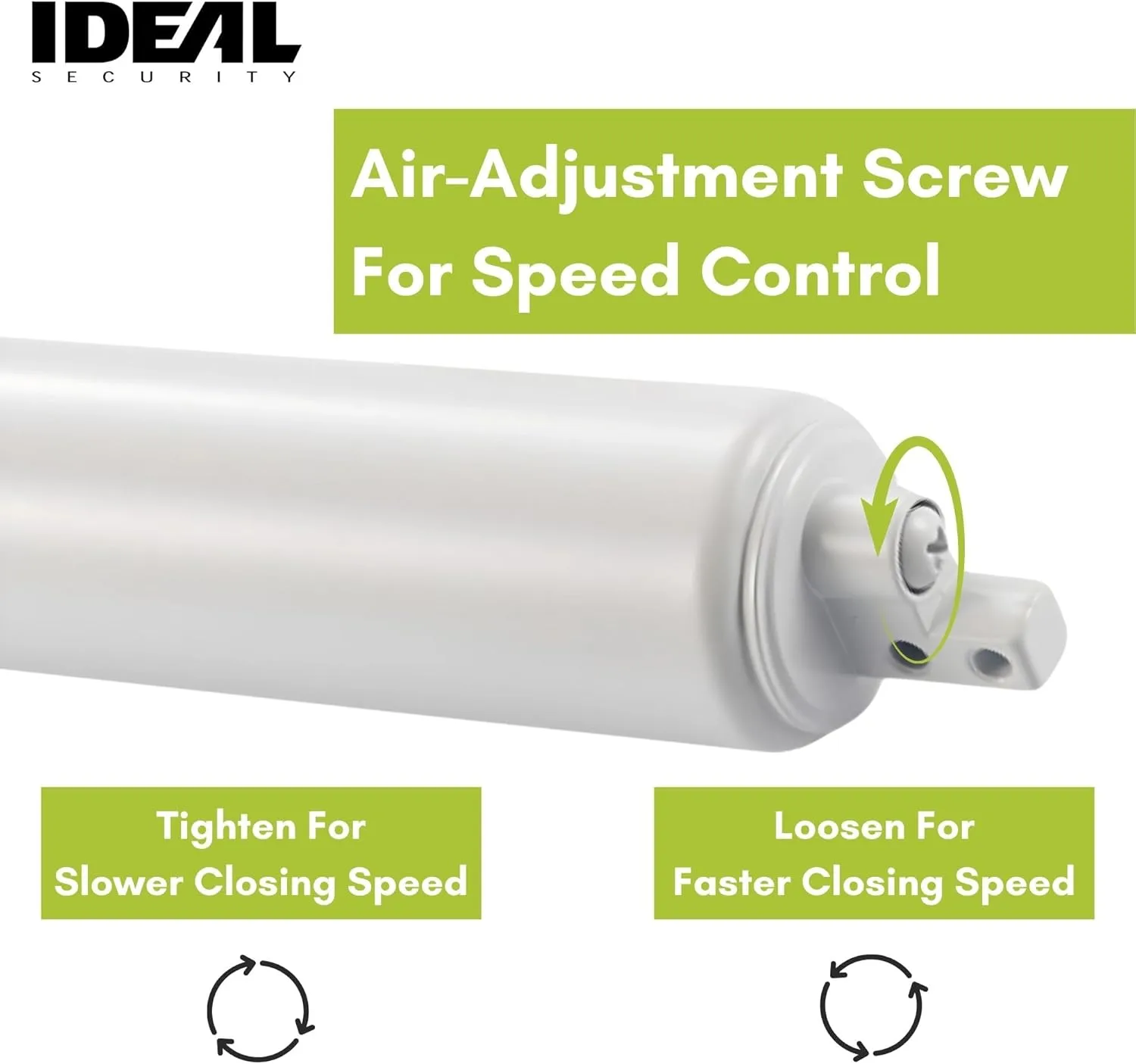 Ideal Security Model 1730 Heavy Duty Pneumatic Screen and Storm Door Closer Replacement, 10.5" L x 1.5" W x 1.5" H, Adjustable Speed, Smooth Closing for Heavy Doors, Easy Install, White