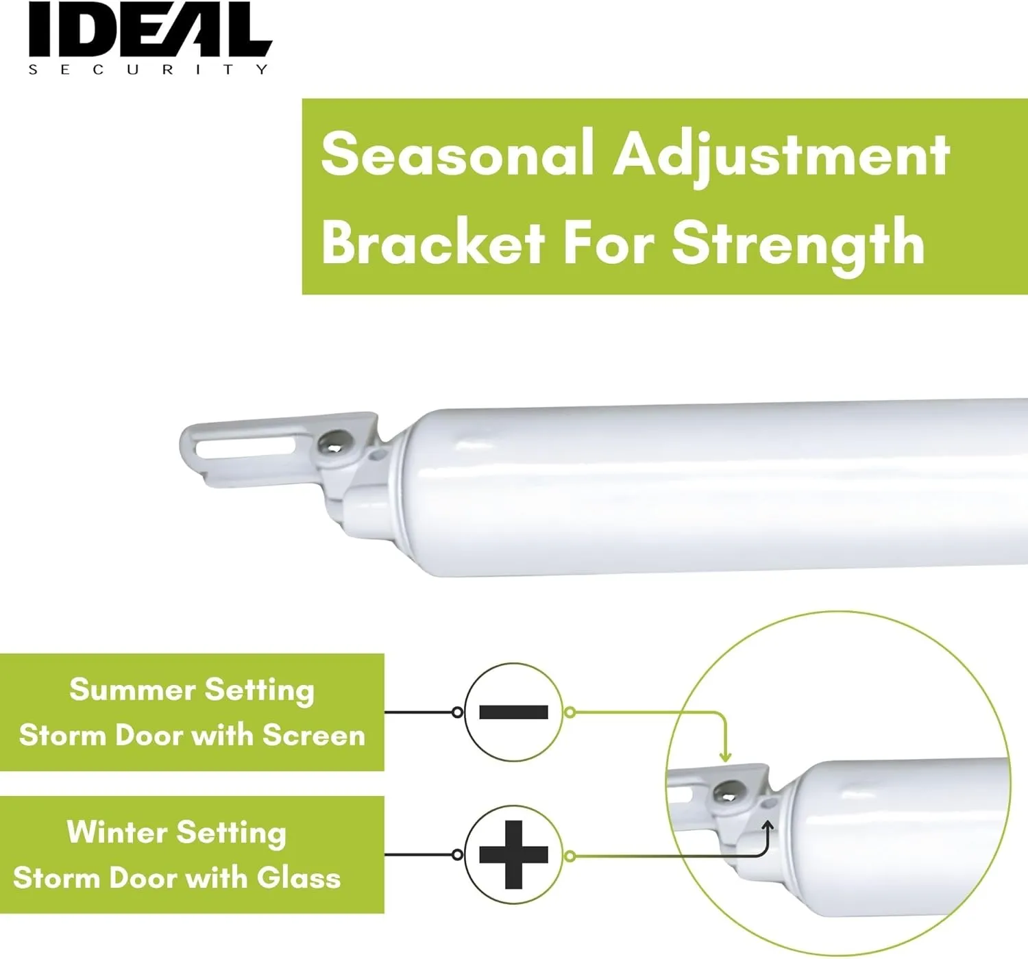Ideal Security Model 1730 Heavy Duty Pneumatic Screen and Storm Door Closer Replacement, 10.5" L x 1.5" W x 1.5" H, Adjustable Speed, Smooth Closing for Heavy Doors, Easy Install, White