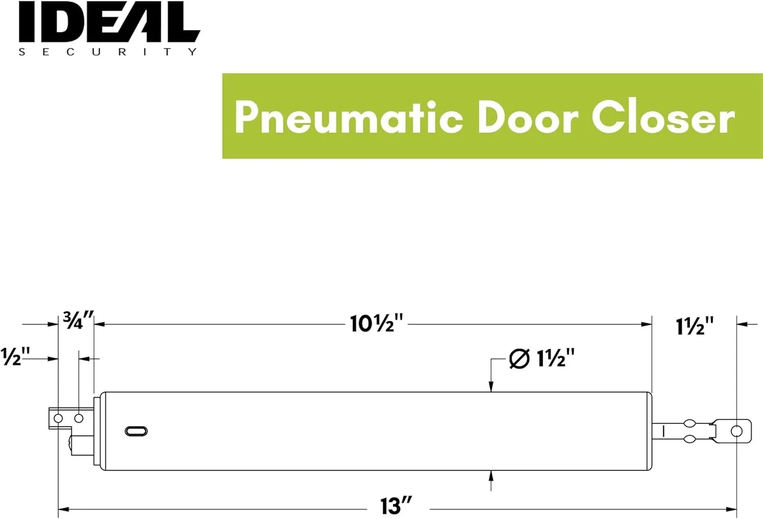 Ideal Security Model 1730 Heavy Duty Pneumatic Screen and Storm Door Closer Replacement, 10.5" L x 1.5" W x 1.5" H, Adjustable Speed, Smooth Closing for Heavy Doors, Easy Install, White