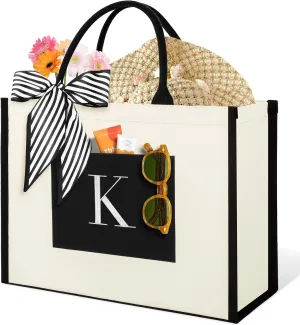 IDEATECH Canvas Tote Bag for Women, Personalized Birthday Gifts for Women, Monogram Beach Tote Bag Great for Wedding, Holiday