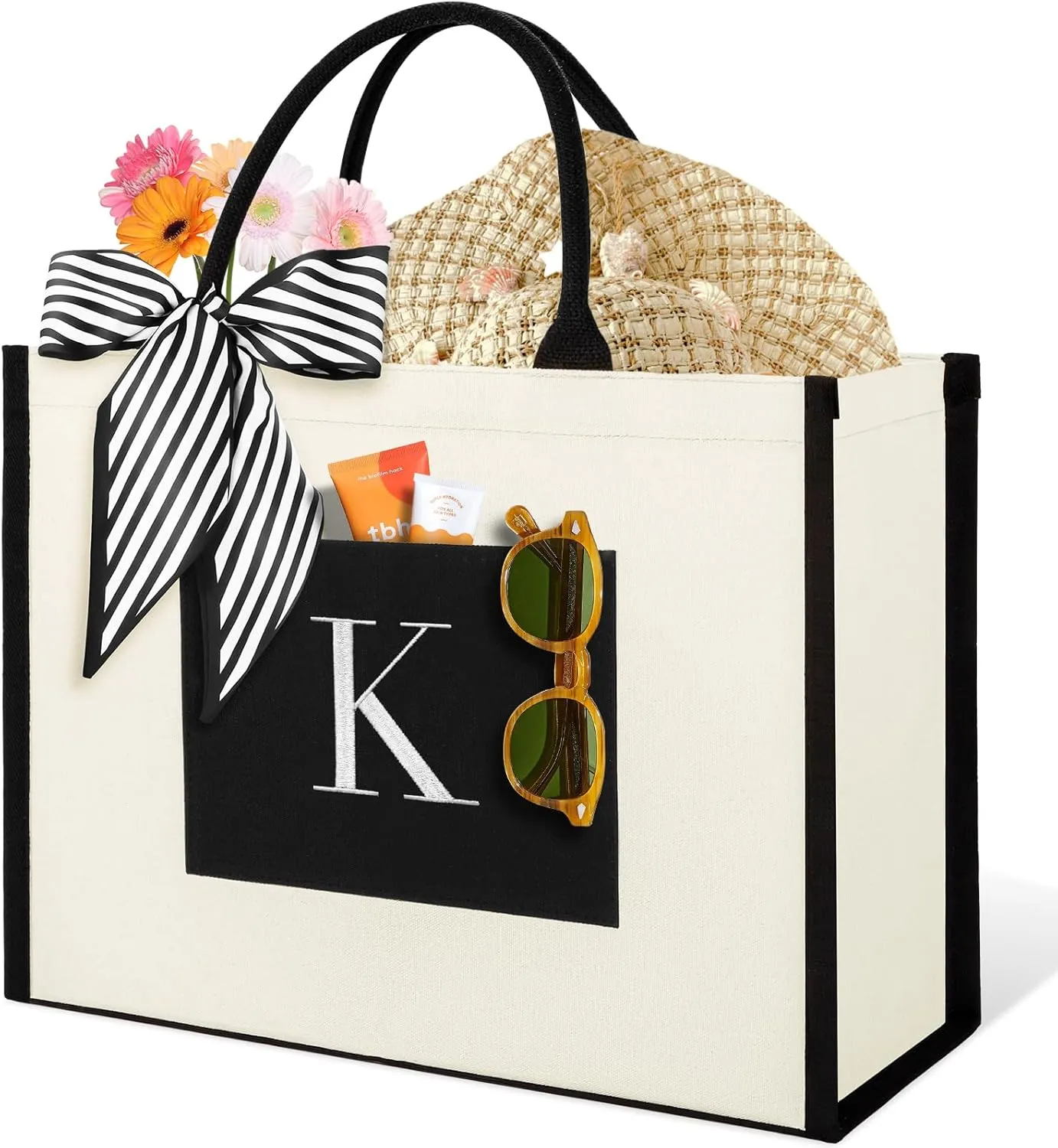 IDEATECH Canvas Tote Bag for Women, Personalized Birthday Gifts for Women, Monogram Beach Tote Bag Great for Wedding, Holiday