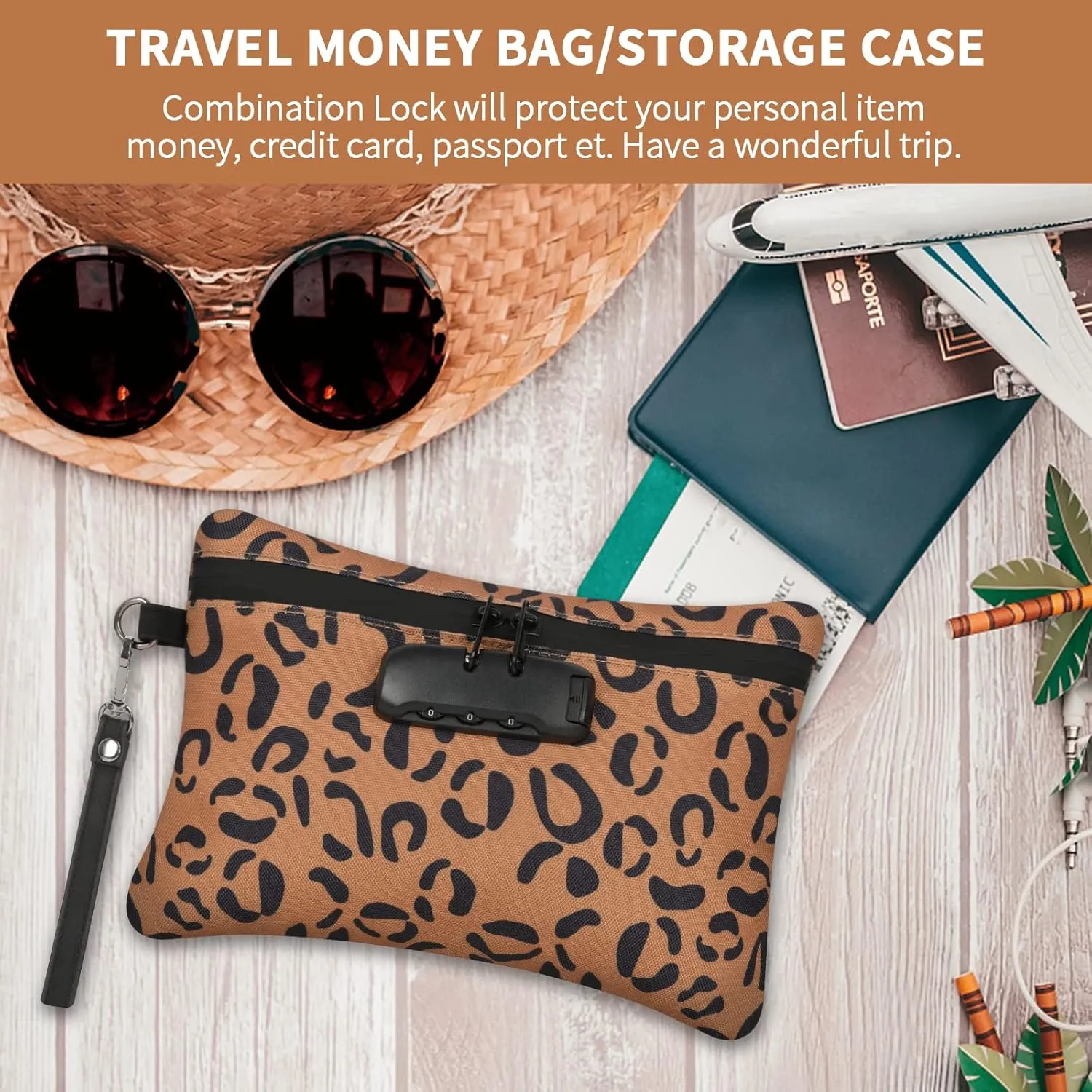 IDEATECH Smell Proof Bag, Odor Proof Containers, Travel Storage Money Bag, Locking Pouch Case (Leopard Brown)