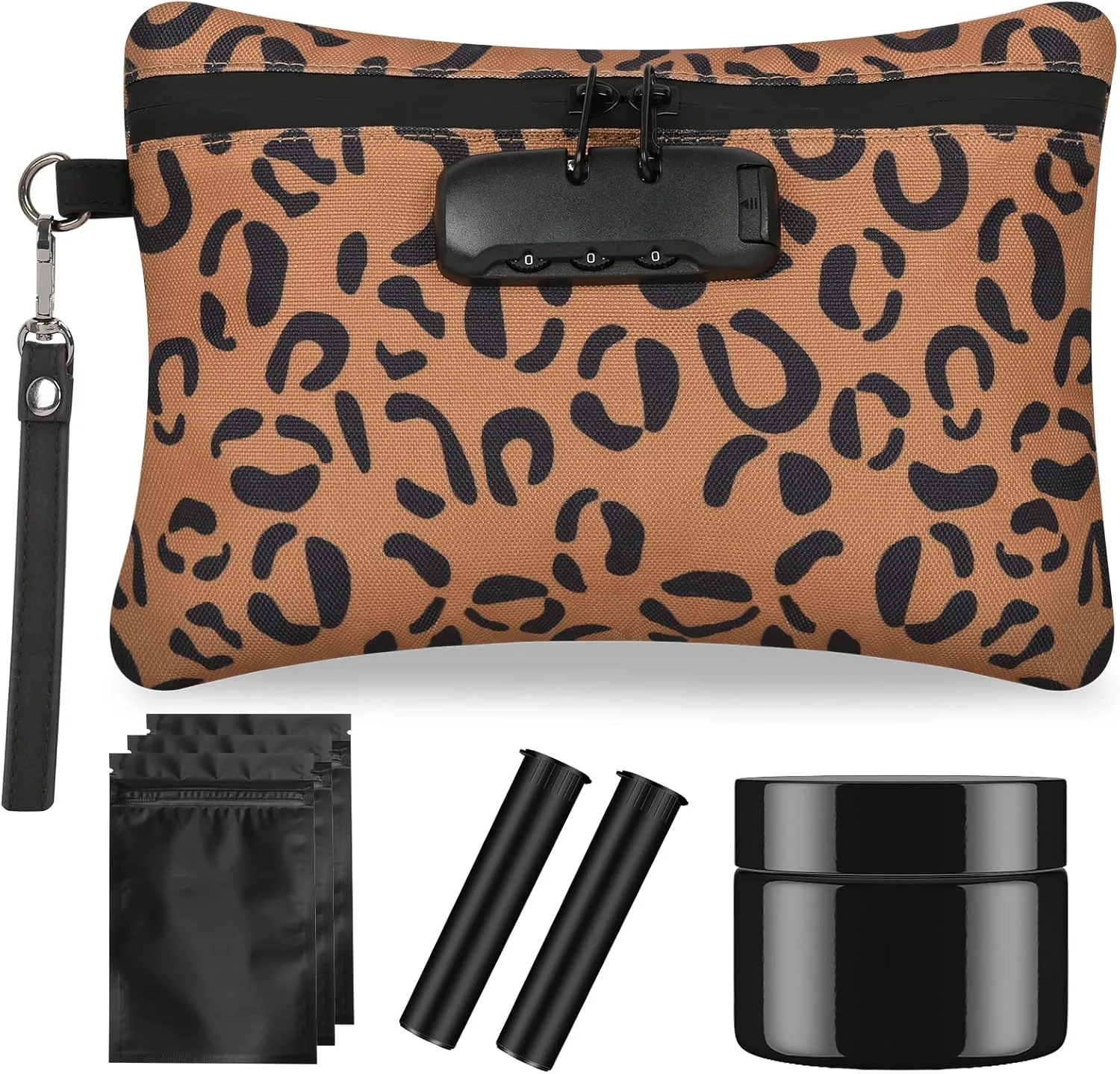 IDEATECH Smell Proof Bag, Odor Proof Containers, Travel Storage Money Bag, Locking Pouch Case (Leopard Brown)