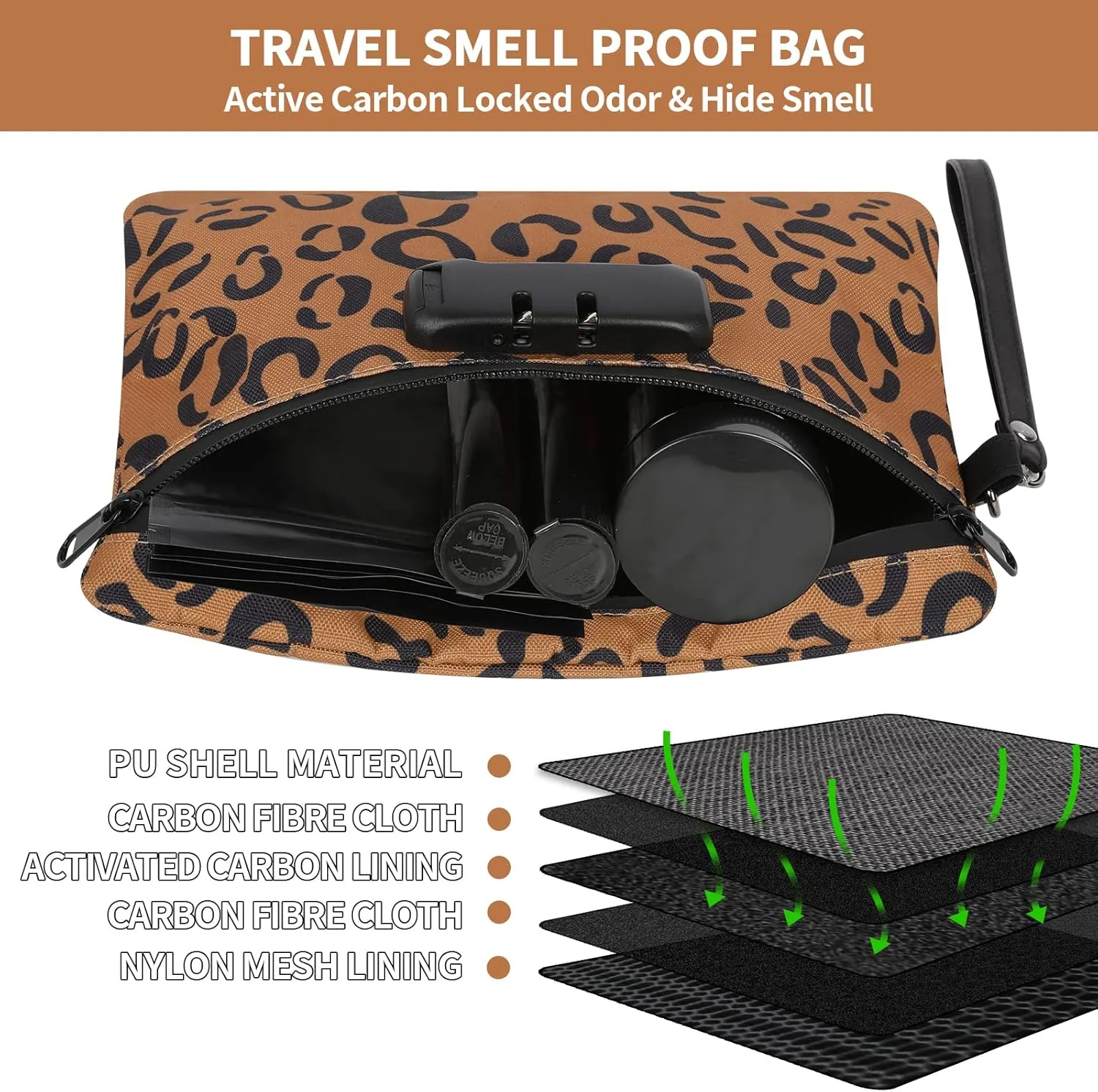 IDEATECH Smell Proof Bag, Odor Proof Containers, Travel Storage Money Bag, Locking Pouch Case (Leopard Brown)