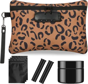 IDEATECH Smell Proof Bag, Odor Proof Containers, Travel Storage Money Bag, Locking Pouch Case (Leopard Brown)