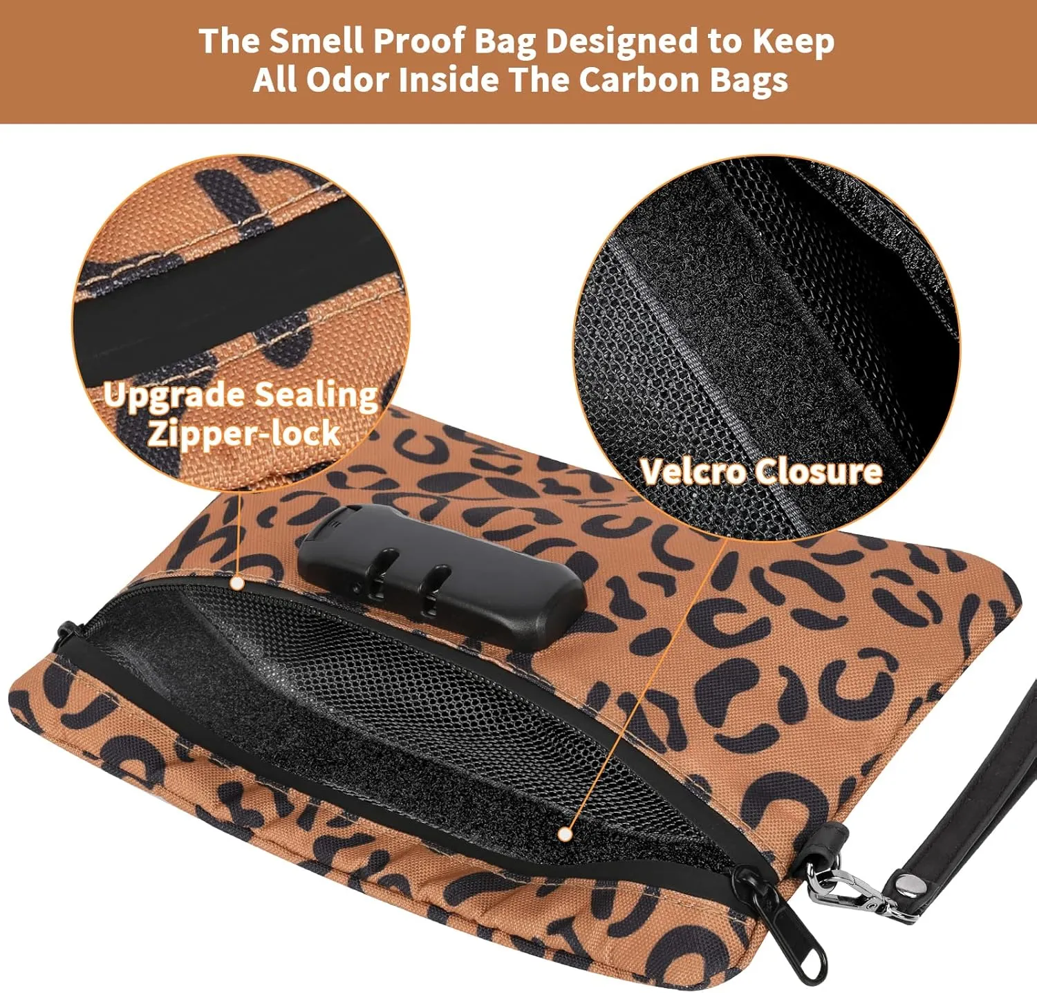 IDEATECH Smell Proof Bag, Odor Proof Containers, Travel Storage Money Bag, Locking Pouch Case (Leopard Brown)