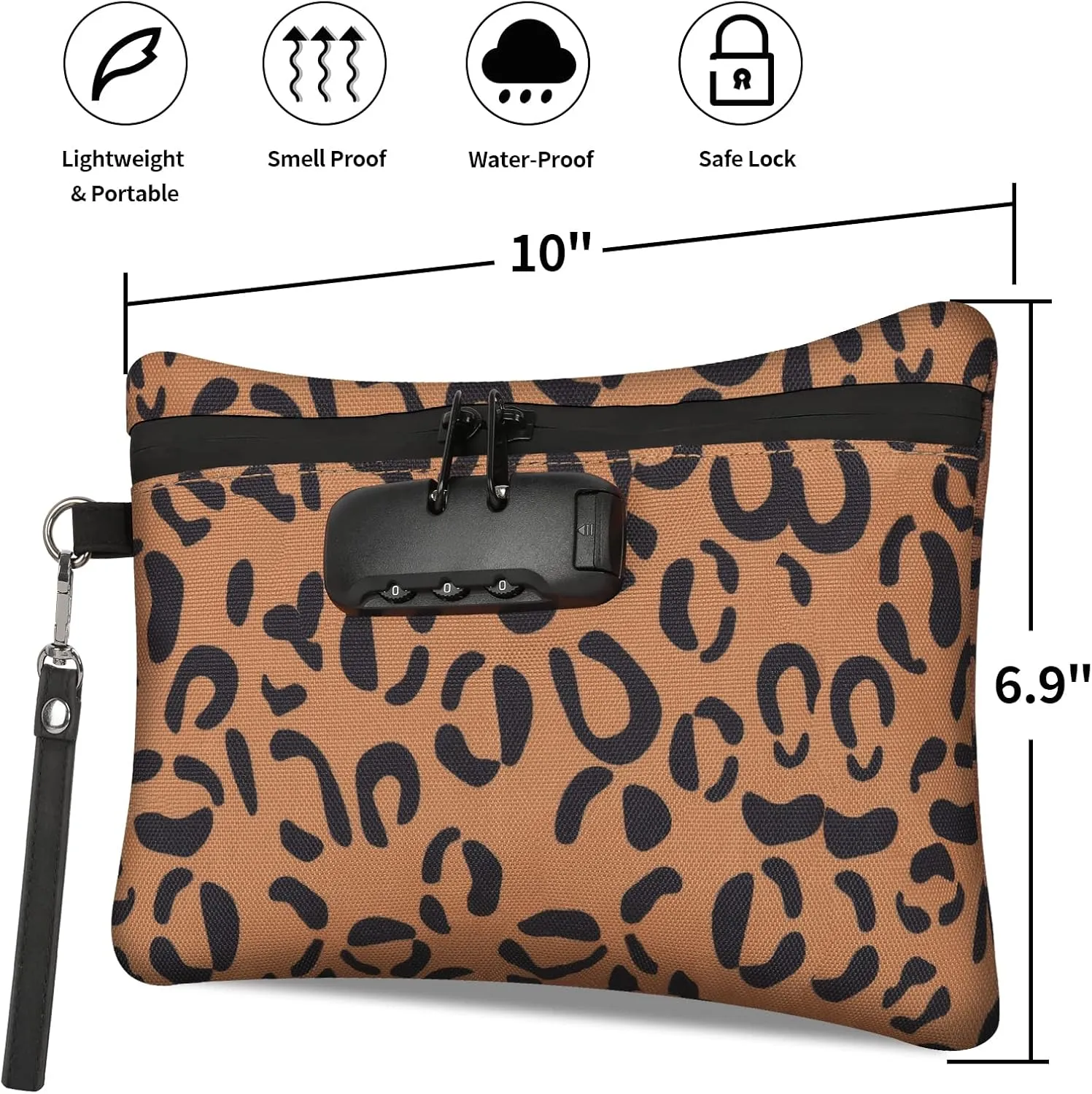 IDEATECH Smell Proof Bag, Odor Proof Containers, Travel Storage Money Bag, Locking Pouch Case (Leopard Brown)
