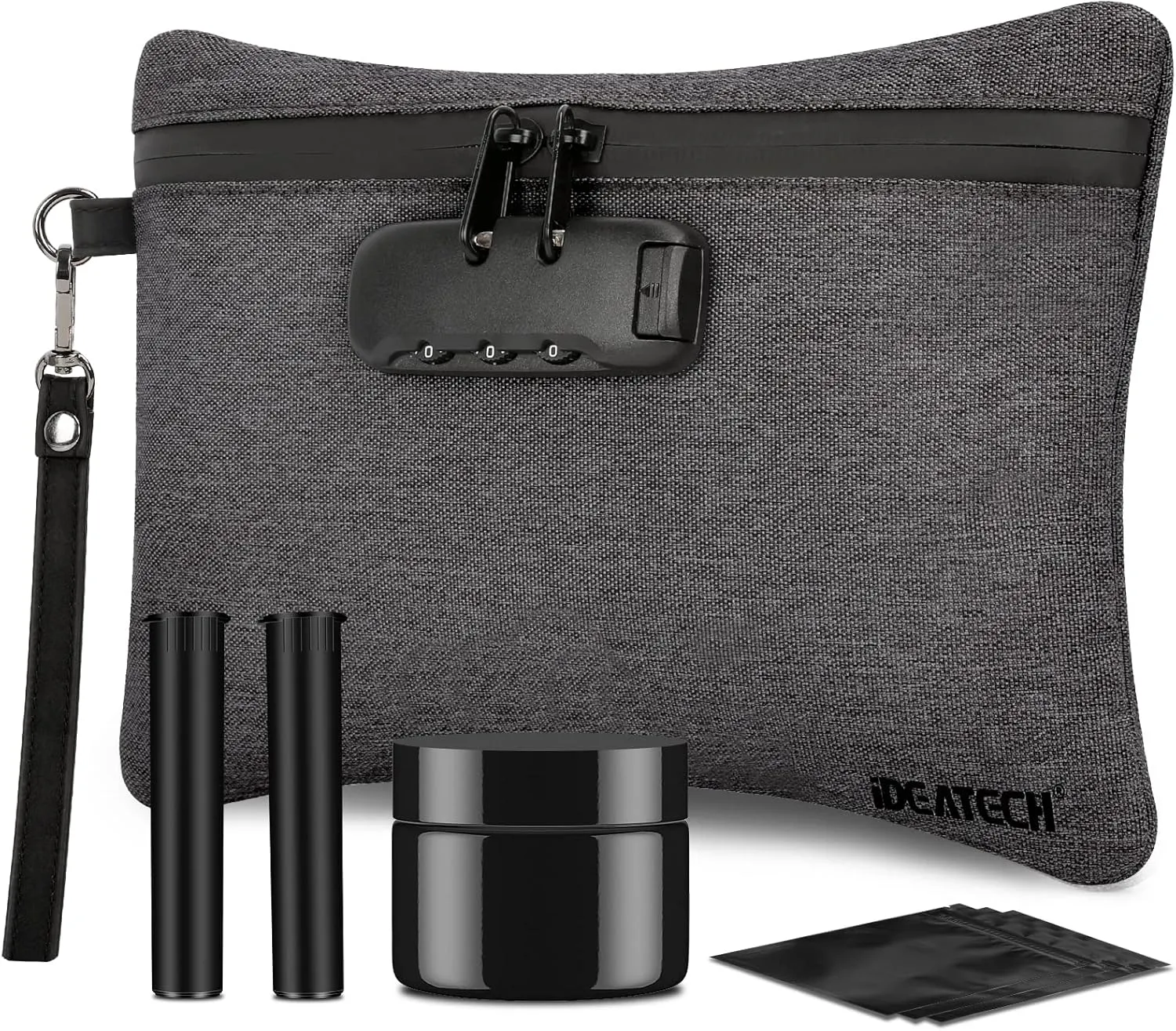 IDEATECH Smell Proof Bag with Combination Lock,Odor Proof Stash Bag Carbon Lining,Travel Storage Organizer Case Medicine Container for Your Accessories(Black)