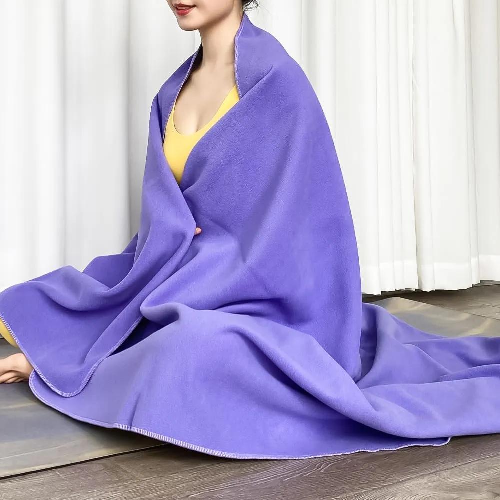 IEADEN Organic Yoga Blanket - Non Slip, Reversible, Multi-Purpose, Machine Washable, Perfect for Yoga & Meditation - 60'x80' Purple & Light Grey