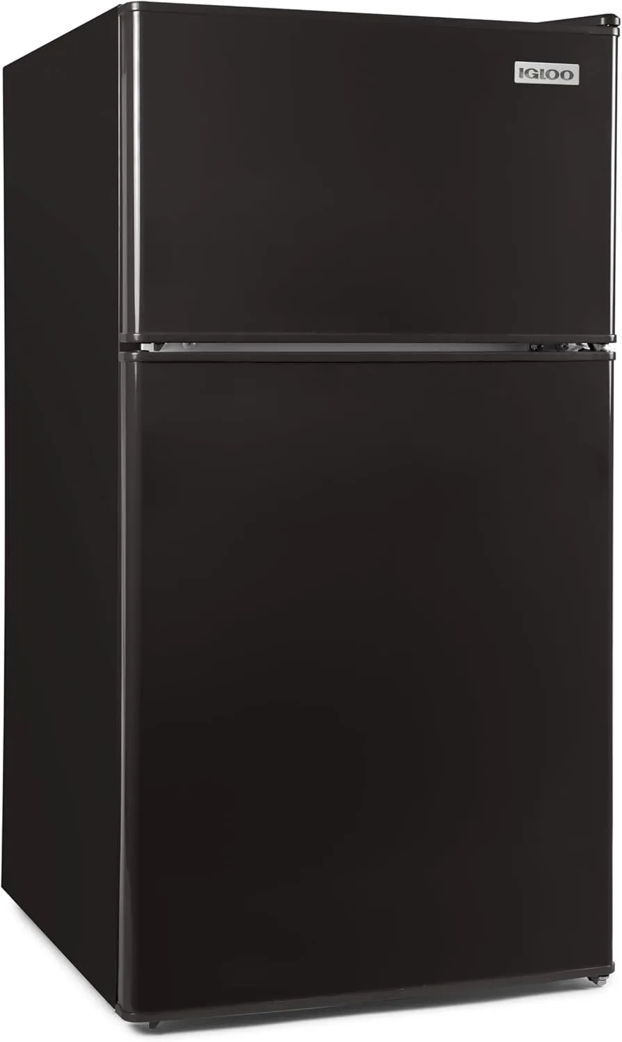 Igloo 3.2 Cu.Ft. Double Door Compact Refrigerator with Freezer - Slide Out Glass Shelf, Perfect for Homes, Offices, Dorms - Black